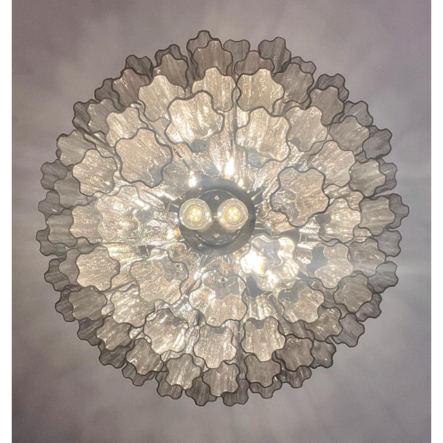 Murano Italian Murano Glass Chandelier, 4-Tier Smoked Glass Tubes, Polished Nickel For Sale - Image 4 of 5