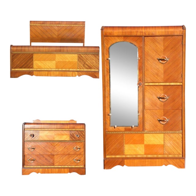 Vintage b Furniture Art Deco Waterfall Bedroom Set Full Bed Dresser