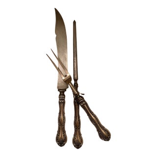 Antique Sterling Silver Three Piece Carving Set For Sale