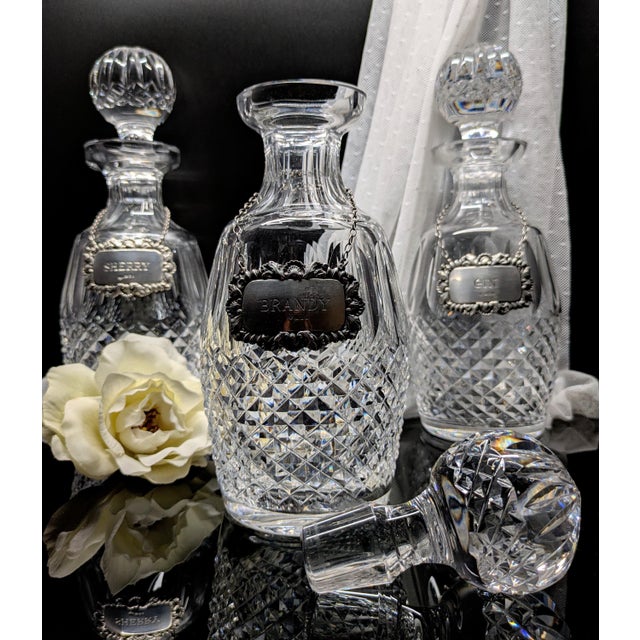English Vintage Waterford Crystal Colleen Spirits Decanters With Sterling Silver Tags, Set of 3 For Sale - Image 3 of 11