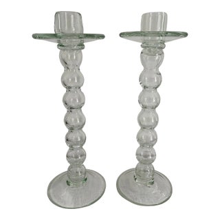 Late 20th Century Blown Glass Candle Holders - a Pair For Sale