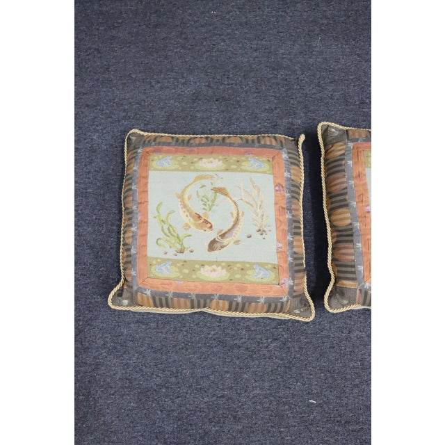 Needlepoint Coy Pillows/Pair For Sale - Image 4 of 9