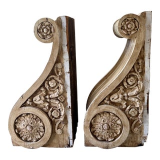 Antique Georgian Wood Corbels Pair 33" Tall For Sale