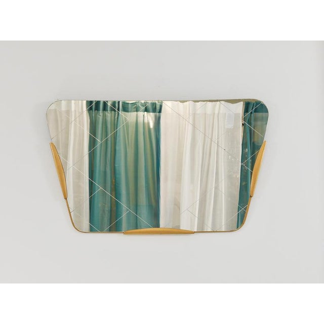 Gio Ponti Large Trapezoidal Golden Wall Mirror with Engraved Diamond Pattern by Gio Ponti, 1950s For Sale - Image 4 of 15