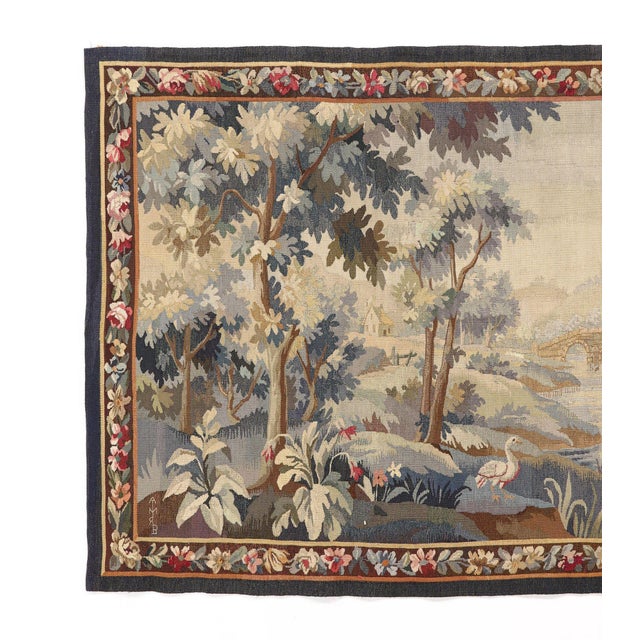 Traditional 19th Century Flemish (Belgium) Pictorial Verdure Wool Tapestry Signed a.m.r.b. For Sale - Image 3 of 6