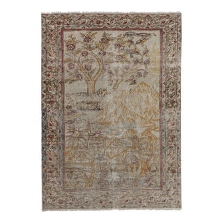 Vintage Animal Garden Turkish Oushak Rug With Rich Border 3'9'' X 5'8'' For Sale