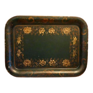 Statement Size Hand Painted Gilt Toleware Tray 28 Inches For Sale