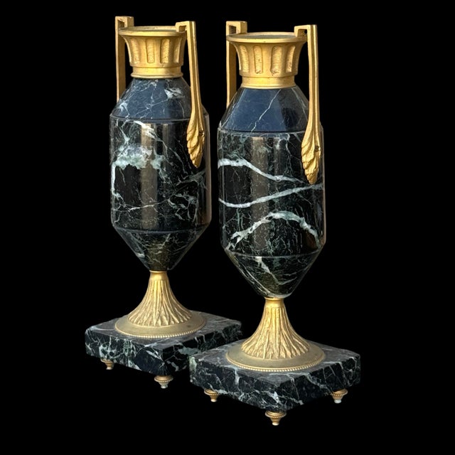 French 19th Century French Neoclassical Marble Ormolu Cassolettes Urns, Pair For Sale - Image 3 of 12