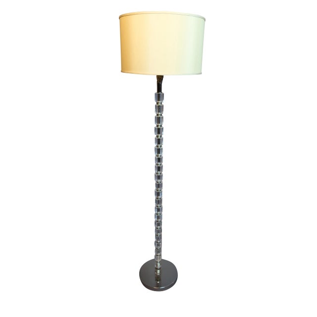 Mid-Century Modern Mid-Century Modern Crystal Floor Lamp with Faceted Glass Pole and Chrome Base For Sale - Image 3 of 6