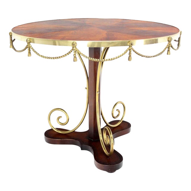 Bronze Ormolu Rope Tassels Neoclassical Gueridon Center Cafe Game Lamp Table For Sale