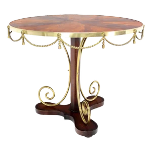 Bronze Ormolu Rope Tassels Neoclassical Gueridon Center Cafe Game Lamp Table