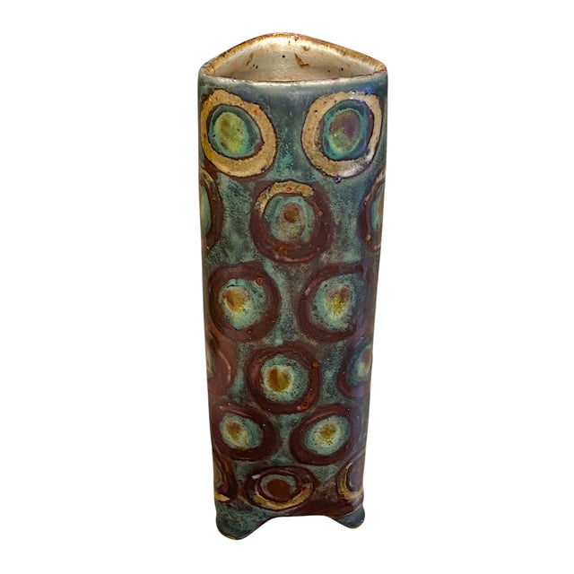 A stunning one-of-a-kind vase by Denver ceramic artist Peter Karner, this tall, hand-thrown and altered ceramic form...