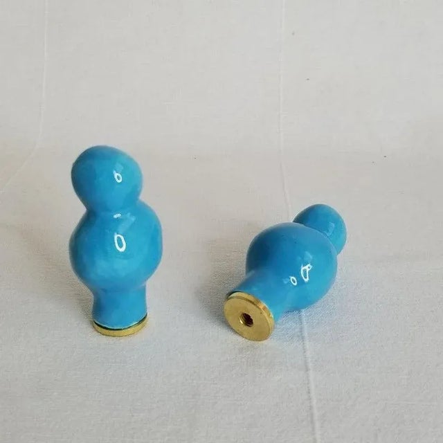 Handmade Turquoise Ceramic Finials - a Pair For Sale - Image 4 of 5