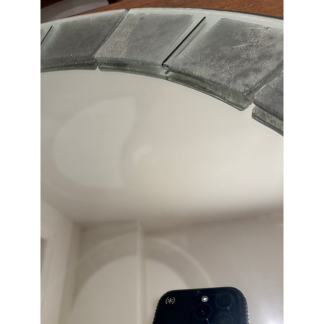 Glass Rare David Marshall 30” Antiqued-Mirror Tile Round Wall Mirror – Signed, Excellent Condition For Sale - Image 7 of 8