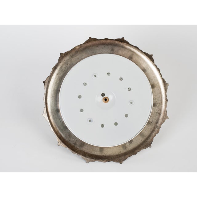 Charcoal 1960s Spanish Neo-Baroque Silvered Cast Zinc & Tiered Pressed Glass Flush Mount Ceiling Light - Fully Restored For Sale - Image 8 of 12