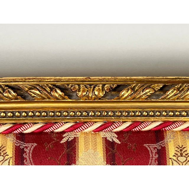 Wood Antique Louis XVI Style Giltwood Settee in Silk Damask C. Late 19th Century For Sale - Image 7 of 10