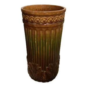 Mid 20th Century Antique Glazed Pottery Ceramic French Art Nouveau Majolica Umbrella Stand