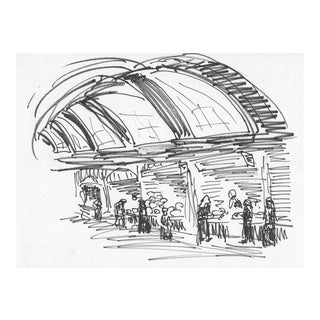 1960s Market Scene Ink Drawing For Sale