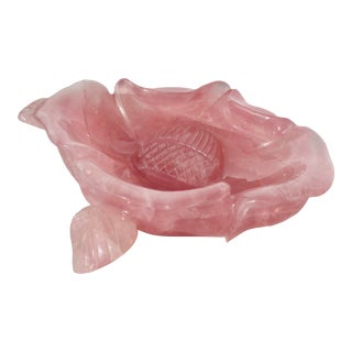 Chinese Carved Rose Quartz Lotus Tray For Sale