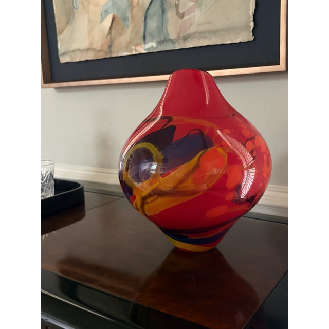 Signed Ioan Nemțoi Romanian Hand-Blown Multicolor Art Glass Vase Circa 1990 For Sale - Image 13 of 16