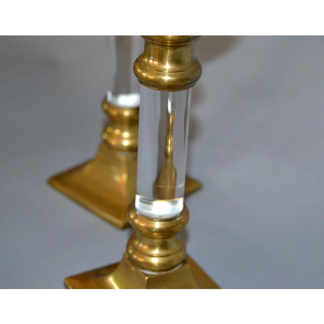 Brass Mid-Century Modern Lucite & Brass Candle Holders or Candlesticks - Set of 3 For Sale - Image 8 of 13
