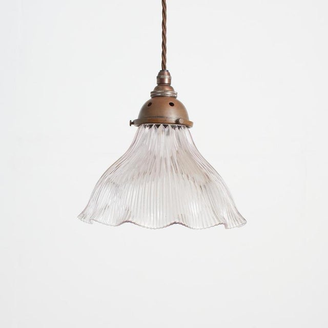 1950s Antique Reclaimed Holophane Glass Pendant Light, 1950s For Sale - Image 5 of 7