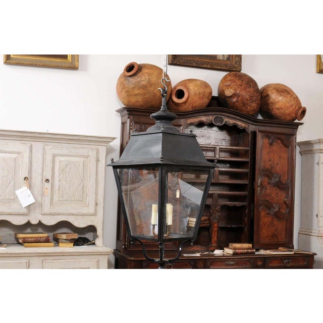 Early 20th Century Early 20th Century French Iron and Glass Lantern, Wired for the USA For Sale - Image 5 of 12