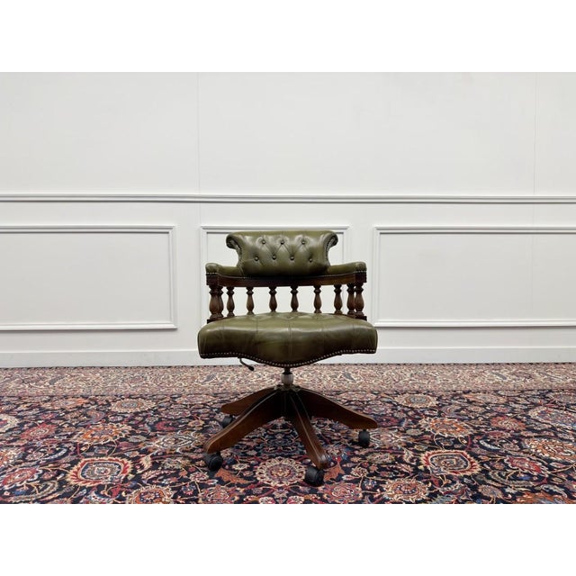 About this English Chesterfield Desk Chair Captain Chair Green Classic and Elegant | Antique office chairs in English,...