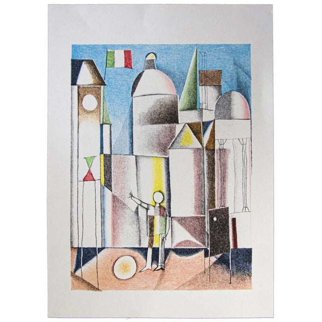Italian City is an original Vintage Offset Print on ivory-colored paper, realized by Franco Gentilini (Italian Painter,...