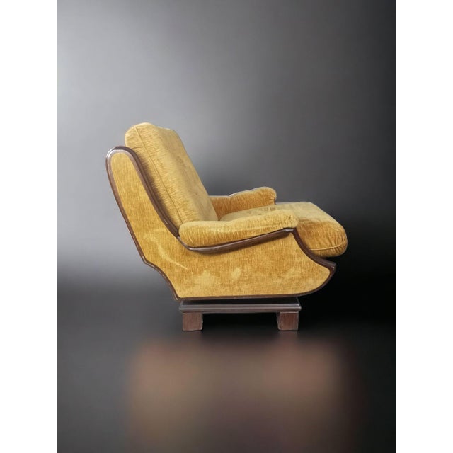 Armchair in Yellow Velvet and Wood, 1960s, in Flawless conditions. Designed 1960 to 1969