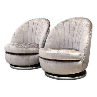 Vintage Milo Baughman for Thayer Coggin Clamshell Swivel Chairs - A Pair For Sale