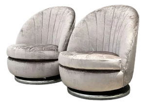 Vintage Milo Baughman for Thayer Coggin Clamshell Swivel Chairs - A Pair