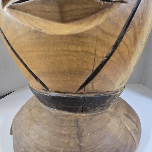 Hand Carved Wood African Drum With Animal Hide Cover For Sale - Image 4 of 7