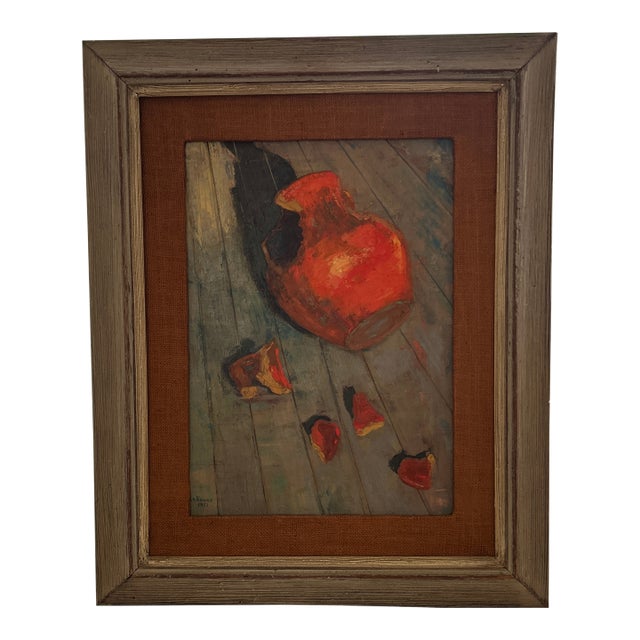 Mid Century Framed Still Life Oil on Canvas For Sale