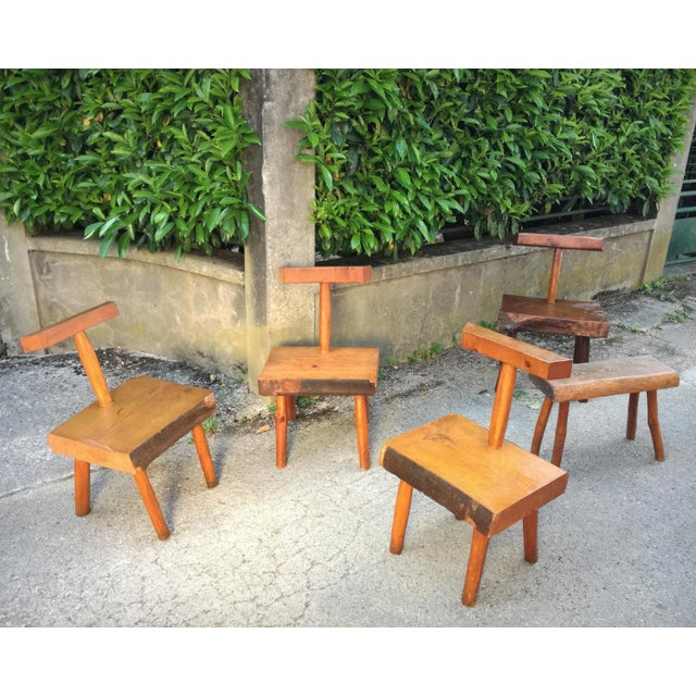 Vintage French Handcrafted Brutalist Chairs, 1960s, Set of 5 For Sale - Image 6 of 18
