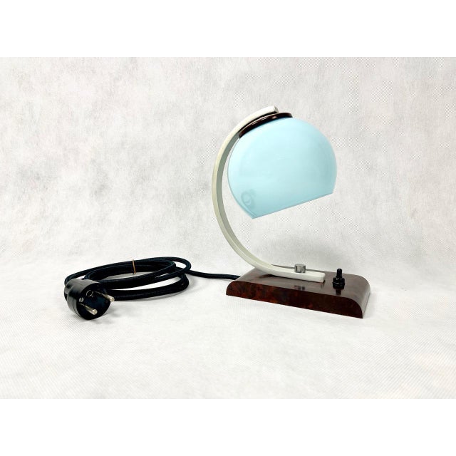 Turquoise Art Deco Bauhaus Bakelite Bedside Table Lamp, 1930s For Sale - Image 8 of 14