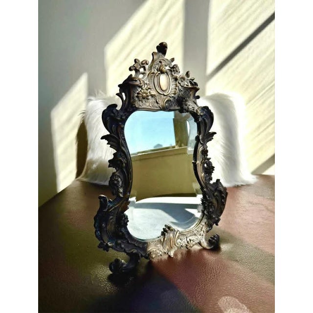 Rococo Antique Bronze Rococo Style French Big Table and Makeup Mirror From the 19th or Early 20th Century For Sale - Image 3 of 10