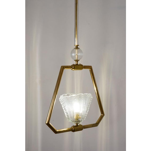 Gold Vintage Murano Glass Pendant with Brass Frame, 1930s For Sale - Image 8 of 11