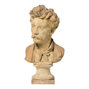 18th C. French Signed Yellow Terracotta Bust of an Artist