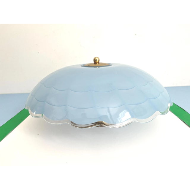 Sky Blue 1940s Blue Scalloped Flush Light For Sale - Image 8 of 17