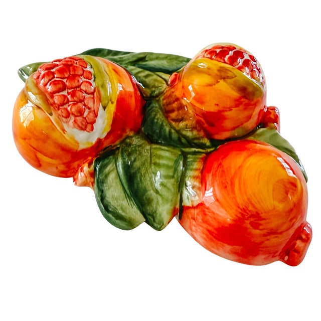 Vintage-Style Italian Majolica Pomegranate Wall Plaques by Bassano Del Grappa Ceramiche - Pair For Sale - Image 12 of 15