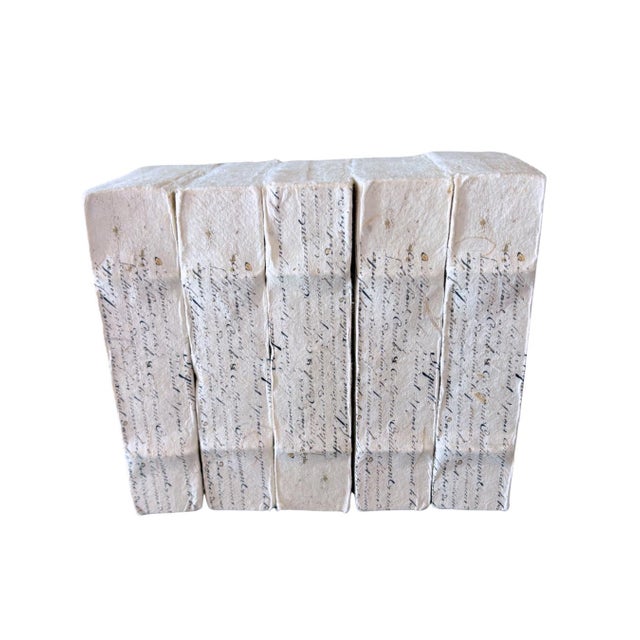 2010s Restoration Hardware Petite Tomes Parchment Handcrafted Books – Set of 5 Rustic Book Stack For Sale - Image 9 of 11