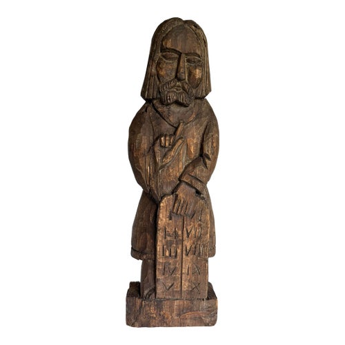 Spanish Folk Art Carved Wood Santos Moses and Ten Commandments