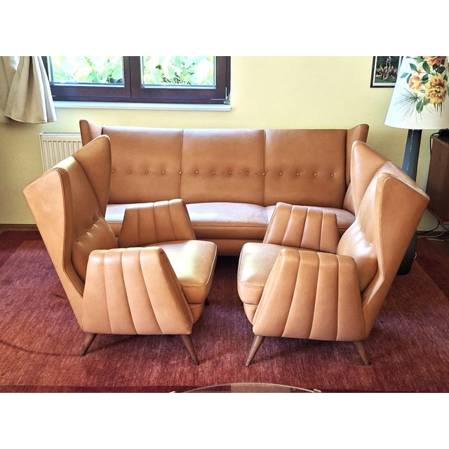 Wingback Living Room Set in Leather, 1950s, Set of 3 For Sale - Image 14 of 14