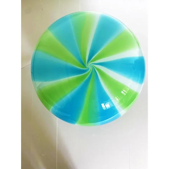 Impressive contemporary table lamp, Milky Sphere in Murano Glass with green and light-blue Swirl. Design in very...