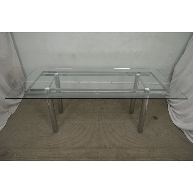 Mid Century Modern Chrome Base Rectangular Glass Top Dining Table