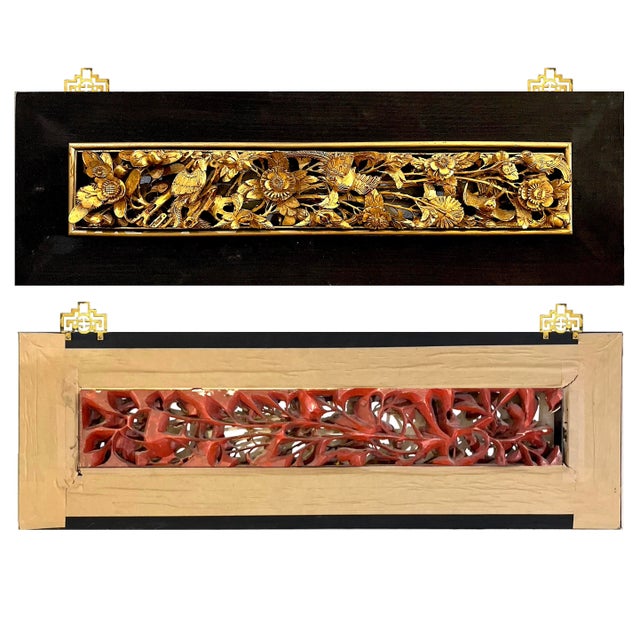 Antique Chinese Gilt Wood Carving of Birds and Flowers For Sale - Image 13 of 14