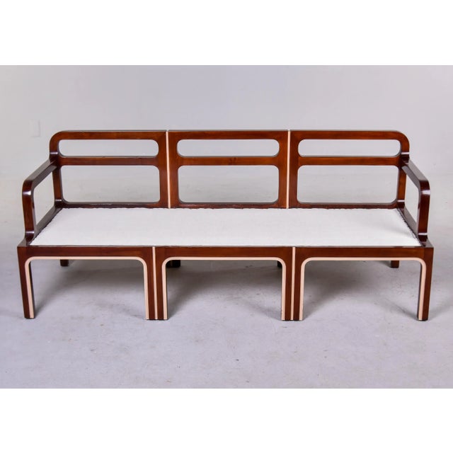 Mid Century English Mod Three Piece Set With Wood Framed Sofa and Pair Armchairs For Sale - Image 11 of 13