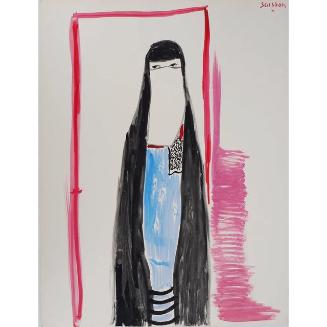 Jacques Soisson, Veiled Woman, Acrylic on Paper For Sale