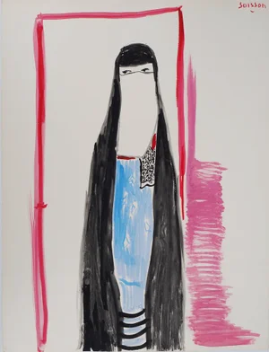 Jacques Soisson, Veiled Woman, Acrylic on Paper